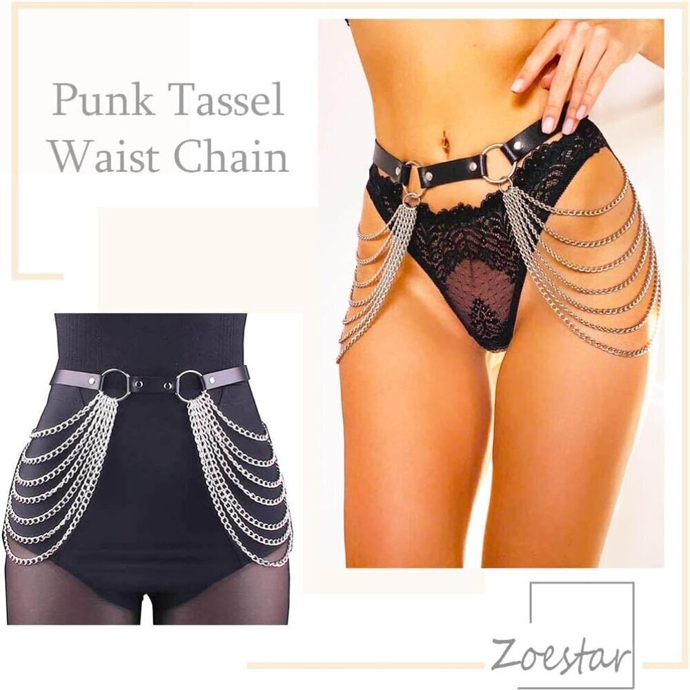 Leather Waist Chain Belt Black Rave Body Accessories for Women - Picture 5 of 6
